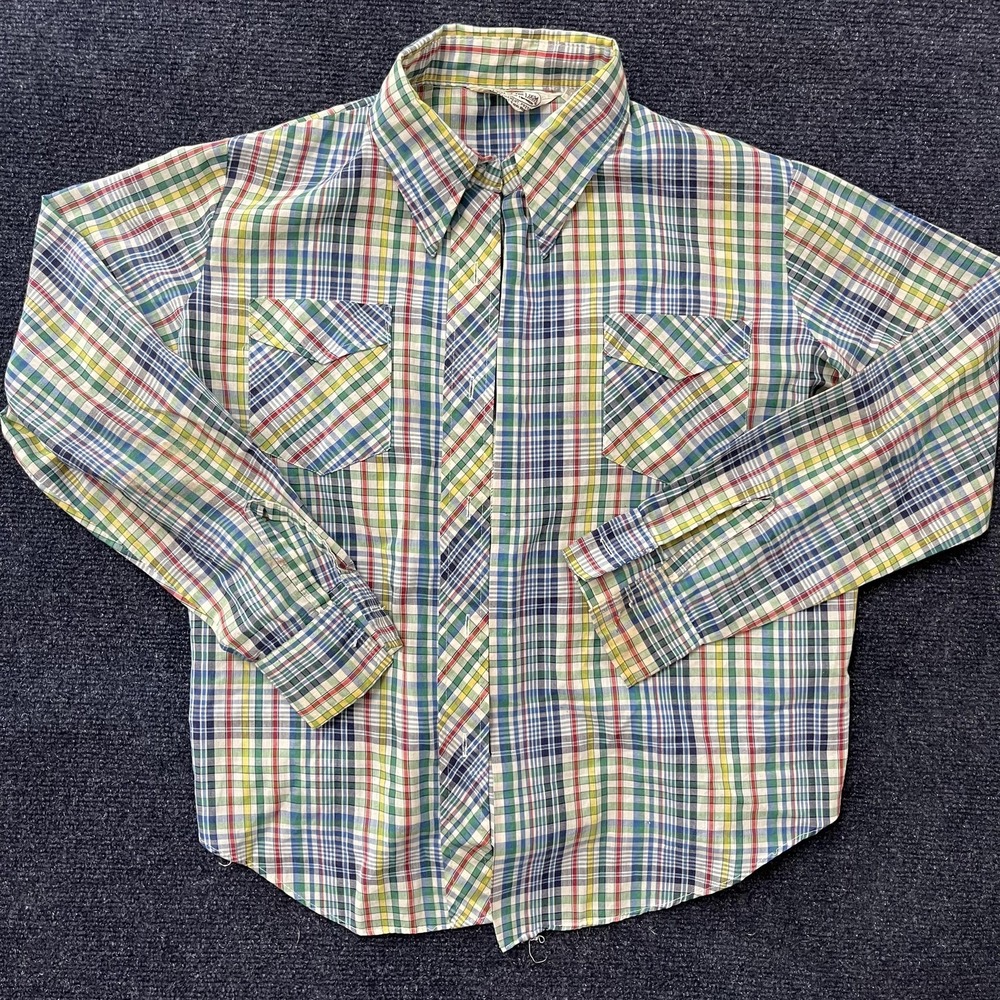 Vintage‎ Fruit Of The Loom Shirt Boys 10-12 Multicolor Plaid Long Sleeve USA Top